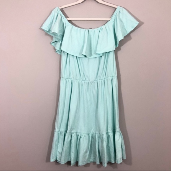 ASOS Mint Green Ruffle Off Shoulder Dress - Picture 2 of 2